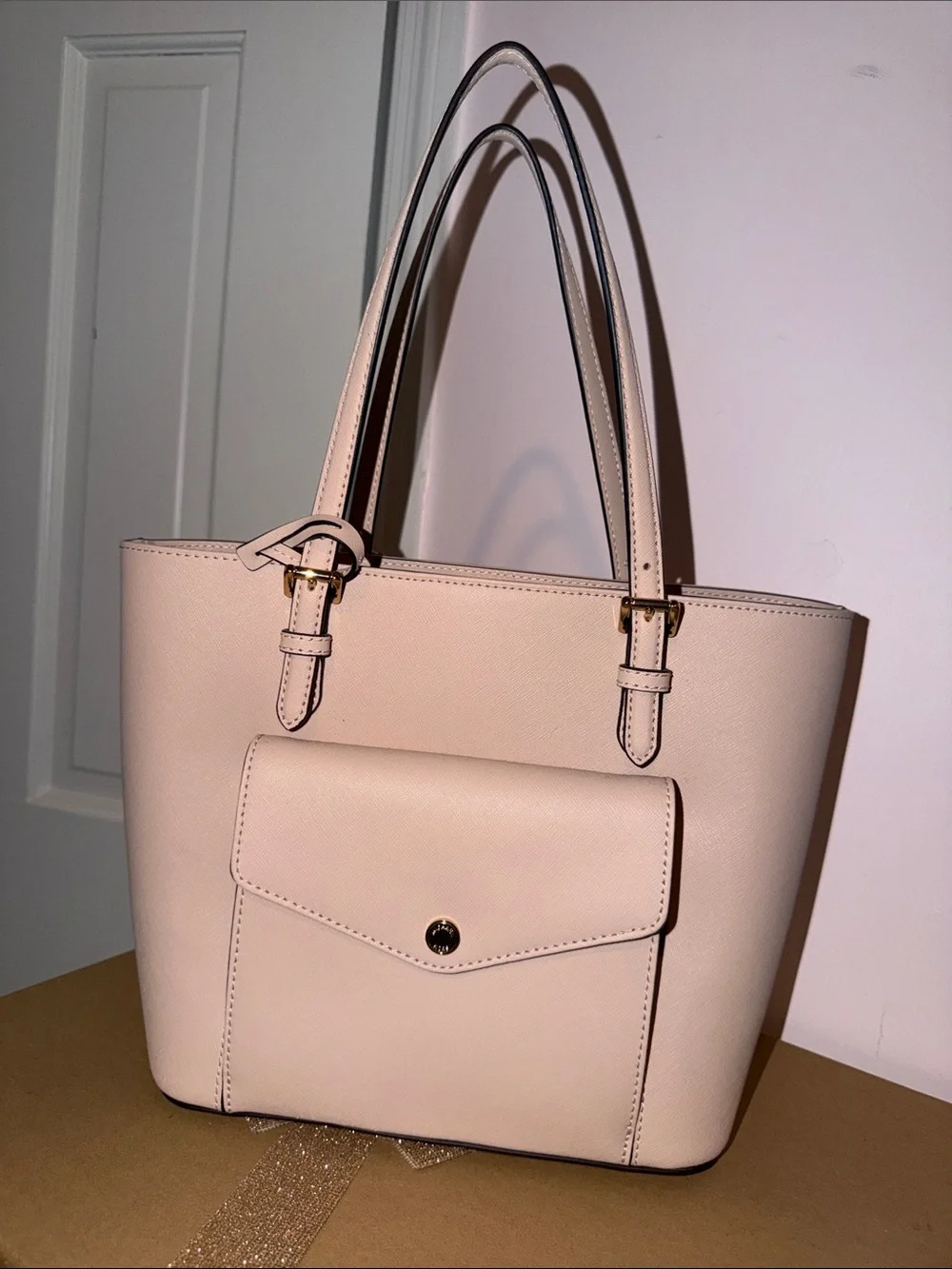 Michael Kors Pale Pink Saffiano Leather Tote with Front Pocket